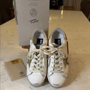 Golden Goose Women's White and Gold Star Sneakers